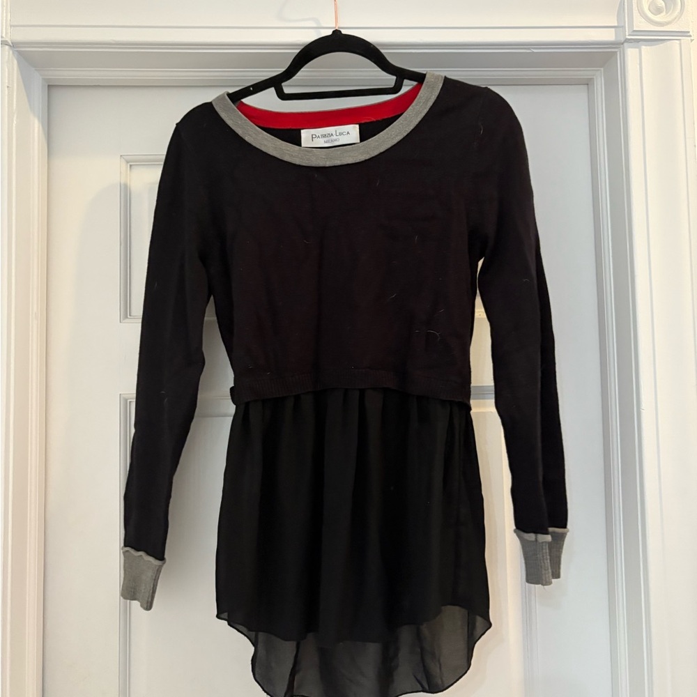 Patrizia Luca Black and Gray Layered Top